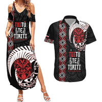 Aotearoa Toitu Te Tiriti Couples Matching Summer Maxi Dress and Hawaiian Shirt Honour The Treaty Maori Haka LT14 Black - Polynesian Pride