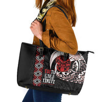Aotearoa Toitu Te Tiriti Leather Tote Bag Honour The Treaty Maori Haka LT14 Black - Polynesian Pride