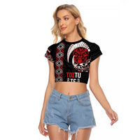 Aotearoa Toitu Te Tiriti Raglan Cropped T Shirt Honour The Treaty Maori Haka LT14 Female Black - Polynesian Pride