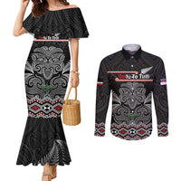 Aotearoa Toitu Te Tiriti Couples Matching Mermaid Dress and Long Sleeve Button Shirt Stand Together! Stand Stronger! - NZ Tiki LT14 Black - Polynesian Pride