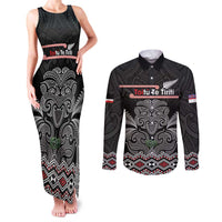 Aotearoa Toitu Te Tiriti Couples Matching Tank Maxi Dress and Long Sleeve Button Shirt Stand Together! Stand Stronger! - NZ Tiki LT14 Black - Polynesian Pride
