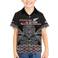 Aotearoa Toitu Te Tiriti Family Matching Off The Shoulder Long Sleeve Dress and Hawaiian Shirt Stand Together! Stand Stronger! - NZ Tiki LT14 Son's Shirt Black - Polynesian Pride