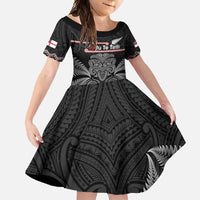 Aotearoa Toitu Te Tiriti Family Matching Off Shoulder Maxi Dress and Hawaiian Shirt Stand Together! Stand Stronger! - NZ Tiki LT14 Daughter's Dress Black - Polynesian Pride