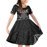 Aotearoa Toitu Te Tiriti Family Matching Off Shoulder Short Dress and Hawaiian Shirt Stand Together! Stand Stronger! - NZ Tiki LT14 Daughter's Dress Black - Polynesian Pride
