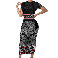 Aotearoa Toitu Te Tiriti Family Matching Short Sleeve Bodycon Dress and Hawaiian Shirt Stand Together! Stand Stronger! - NZ Tiki LT14 Mom's Dress Black - Polynesian Pride