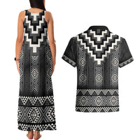 Black Taniko Aotearoa Couples Matching Tank Maxi Dress and Hawaiian Shirt Niho Taniwha Mix Poutama LT14 - Polynesian Pride