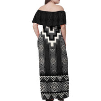Black Taniko Aotearoa Family Matching Off Shoulder Maxi Dress and Hawaiian Shirt Niho Taniwha Mix Poutama LT14 - Polynesian Pride