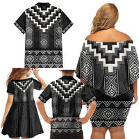 Black Taniko Aotearoa Family Matching Off Shoulder Short Dress and Hawaiian Shirt Niho Taniwha Mix Poutama LT14 - Polynesian Pride