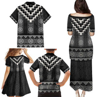 Black Taniko Aotearoa Family Matching Puletasi and Hawaiian Shirt Niho Taniwha Mix Poutama LT14 - Polynesian Pride