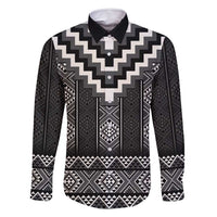 Black Taniko Aotearoa Family Matching Summer Maxi Dress and Hawaiian Shirt Niho Taniwha Mix Poutama LT14 Dad's Shirt - Long Sleeve Black - Polynesian Pride