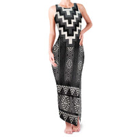 Black Taniko Aotearoa Family Matching Tank Maxi Dress and Hawaiian Shirt Niho Taniwha Mix Poutama LT14 Mom's Dress Black - Polynesian Pride