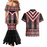Red Taniko Aotearoa Couples Matching Mermaid Dress and Hawaiian Shirt Niho Taniwha Mix Poutama LT14 - Polynesian Pride