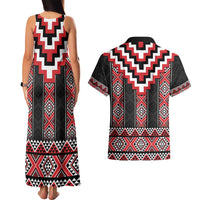 Red Taniko Aotearoa Couples Matching Tank Maxi Dress and Hawaiian Shirt Niho Taniwha Mix Poutama LT14 - Polynesian Pride