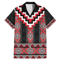 Red Taniko Aotearoa Family Matching Mermaid Dress and Hawaiian Shirt Niho Taniwha Mix Poutama LT14 Dad's Shirt - Short Sleeve Red - Polynesian Pride