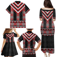 Red Taniko Aotearoa Family Matching Puletasi and Hawaiian Shirt Niho Taniwha Mix Poutama LT14 - Polynesian Pride