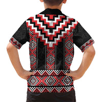 Red Taniko Aotearoa Family Matching Short Sleeve Bodycon Dress and Hawaiian Shirt Niho Taniwha Mix Poutama LT14 - Polynesian Pride