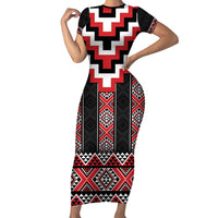 Red Taniko Aotearoa Family Matching Short Sleeve Bodycon Dress and Hawaiian Shirt Niho Taniwha Mix Poutama LT14 Mom's Dress Red - Polynesian Pride