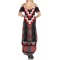 Red Taniko Aotearoa Family Matching Summer Maxi Dress and Hawaiian Shirt Niho Taniwha Mix Poutama LT14 - Polynesian Pride