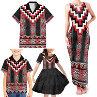 Red Taniko Aotearoa Family Matching Tank Maxi Dress and Hawaiian Shirt Niho Taniwha Mix Poutama LT14 - Polynesian Pride