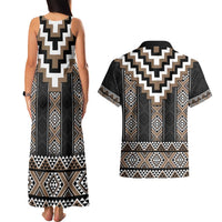 Brown Taniko Aotearoa Couples Matching Tank Maxi Dress and Hawaiian Shirt Niho Taniwha Mix Poutama LT14 - Polynesian Pride