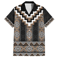 Brown Taniko Aotearoa Family Matching Long Sleeve Bodycon Dress and Hawaiian Shirt Niho Taniwha Mix Poutama LT14 Dad's Shirt - Short Sleeve Brown - Polynesian Pride