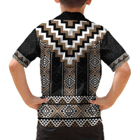 Brown Taniko Aotearoa Family Matching Off The Shoulder Long Sleeve Dress and Hawaiian Shirt Niho Taniwha Mix Poutama LT14 - Polynesian Pride