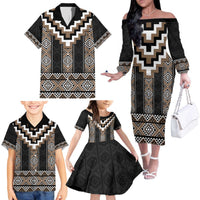 Brown Taniko Aotearoa Family Matching Off The Shoulder Long Sleeve Dress and Hawaiian Shirt Niho Taniwha Mix Poutama LT14 - Polynesian Pride
