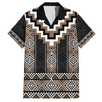 Brown Taniko Aotearoa Family Matching Off The Shoulder Long Sleeve Dress and Hawaiian Shirt Niho Taniwha Mix Poutama LT14 Dad's Shirt - Short Sleeve Brown - Polynesian Pride