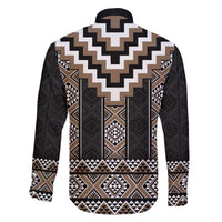 Brown Taniko Aotearoa Family Matching Off The Shoulder Long Sleeve Dress and Hawaiian Shirt Niho Taniwha Mix Poutama LT14 - Polynesian Pride