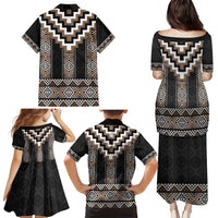 Brown Taniko Aotearoa Family Matching Puletasi and Hawaiian Shirt Niho Taniwha Mix Poutama LT14 - Polynesian Pride