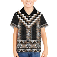 Brown Taniko Aotearoa Family Matching Short Sleeve Bodycon Dress and Hawaiian Shirt Niho Taniwha Mix Poutama LT14 Son's Shirt Brown - Polynesian Pride