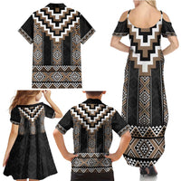Brown Taniko Aotearoa Family Matching Summer Maxi Dress and Hawaiian Shirt Niho Taniwha Mix Poutama LT14 - Polynesian Pride
