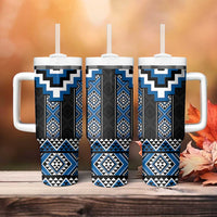 Blue Taniko Aotearoa Tumbler With Handle Niho Taniwha Mix Poutama LT14