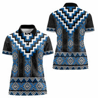 Blue Taniko Aotearoa Women Polo Shirt Niho Taniwha Mix Poutama LT14