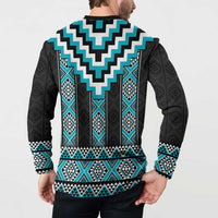 Turquoise Taniko Pattern Aotearoa Button Sweatshirt Niho Taniwha Mix Poutama LT14