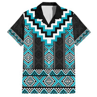 Turquoise Taniko Pattern Aotearoa Family Matching Long Sleeve Bodycon Dress and Hawaiian Shirt Niho Taniwha Mix Poutama LT14 Dad's Shirt - Short Sleeve Turquoise - Polynesian Pride