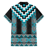 Turquoise Taniko Pattern Aotearoa Family Matching Long Sleeve Bodycon Dress and Hawaiian Shirt Niho Taniwha Mix Poutama LT14 - Polynesian Pride