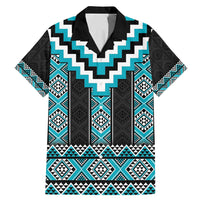 Turquoise Taniko Pattern Aotearoa Family Matching Mermaid Dress and Hawaiian Shirt Niho Taniwha Mix Poutama LT14 Dad's Shirt - Short Sleeve Turquoise - Polynesian Pride