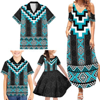 Turquoise Taniko Pattern Aotearoa Family Matching Summer Maxi Dress and Hawaiian Shirt Niho Taniwha Mix Poutama LT14 - Polynesian Pride