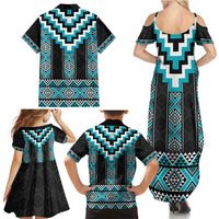Turquoise Taniko Pattern Aotearoa Family Matching Summer Maxi Dress and Hawaiian Shirt Niho Taniwha Mix Poutama LT14 - Polynesian Pride