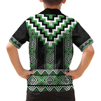 Green Taniko Pattern Aotearoa Family Matching Short Sleeve Bodycon Dress and Hawaiian Shirt Niho Taniwha Mix Poutama LT14 - Polynesian Pride