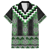 Green Taniko Pattern Aotearoa Family Matching Short Sleeve Bodycon Dress and Hawaiian Shirt Niho Taniwha Mix Poutama LT14 Dad's Shirt - Short Sleeve Green - Polynesian Pride
