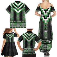 Green Taniko Pattern Aotearoa Family Matching Summer Maxi Dress and Hawaiian Shirt Niho Taniwha Mix Poutama LT14 - Polynesian Pride