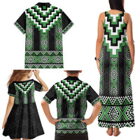 Green Taniko Pattern Aotearoa Family Matching Tank Maxi Dress and Hawaiian Shirt Niho Taniwha Mix Poutama LT14 - Polynesian Pride