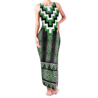 Green Taniko Pattern Aotearoa Family Matching Tank Maxi Dress and Hawaiian Shirt Niho Taniwha Mix Poutama LT14 Mom's Dress Green - Polynesian Pride