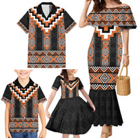 Orange Taniko Pattern Aotearoa Family Matching Mermaid Dress and Hawaiian Shirt Niho Taniwha Mix Poutama LT14 - Polynesian Pride