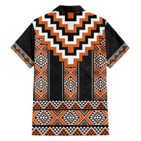 Orange Taniko Pattern Aotearoa Family Matching Off The Shoulder Long Sleeve Dress and Hawaiian Shirt Niho Taniwha Mix Poutama LT14 - Polynesian Pride