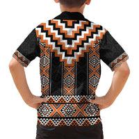 Orange Taniko Pattern Aotearoa Family Matching Off Shoulder Maxi Dress and Hawaiian Shirt Niho Taniwha Mix Poutama LT14 - Polynesian Pride