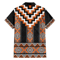 Orange Taniko Pattern Aotearoa Family Matching Short Sleeve Bodycon Dress and Hawaiian Shirt Niho Taniwha Mix Poutama LT14 - Polynesian Pride