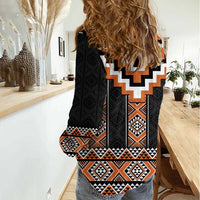 Orange Taniko Pattern Aotearoa Women Casual Shirt Niho Taniwha Mix Poutama LT14